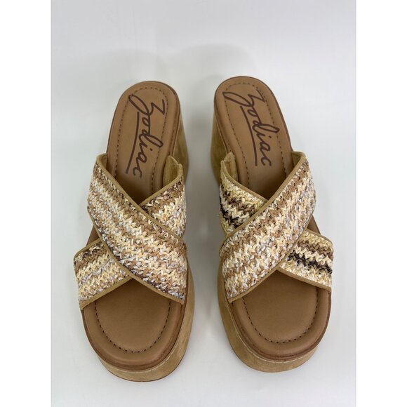 Zodiac Nessa Boho Criss Cross Woven Band Platform Wedge Sandal Tan 11 NWOB - Picture 2 of 7